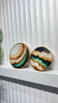 Zümrüt Zerafet İkili Yuvarlak Çerçeveli Camlı Tablo