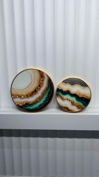 Zümrüt Zerafet İkili Yuvarlak Çerçeveli Camlı Tablo