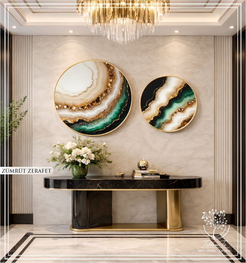 Zümrüt Zerafet İkili Yuvarlak Çerçeveli Camlı Tablo