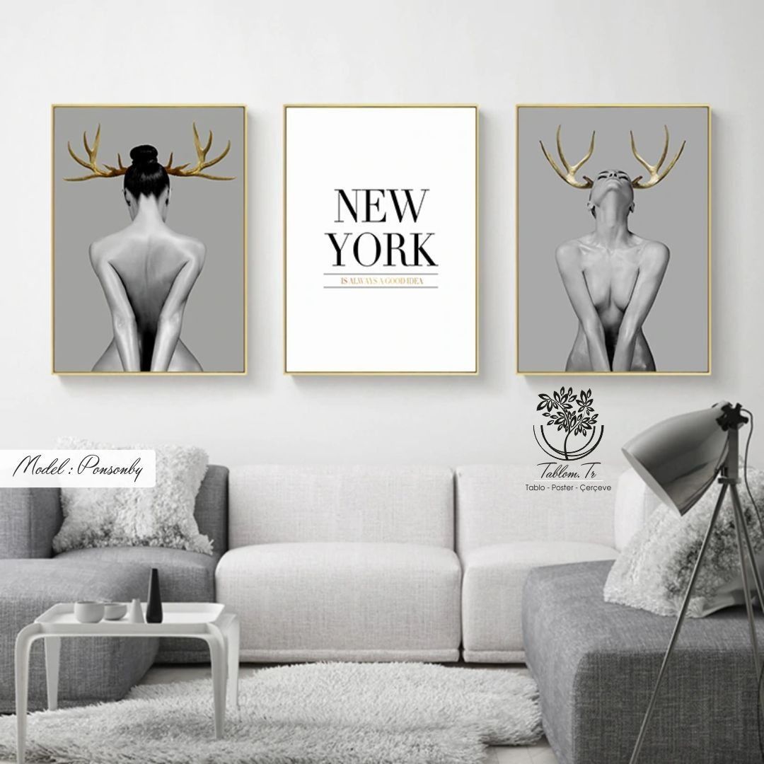 PonsonbyNF Üçlü Tablo Beyaz - 40x50 CM