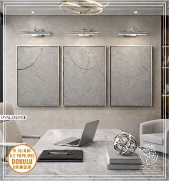 Metal Çerçeveli 3 Boyutlu Dokulu Üçlü Tablo - Oval Denge