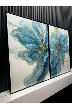 Metal Çerçeveli Camlı BloomLuxe İkili Dekoratif Tablo
