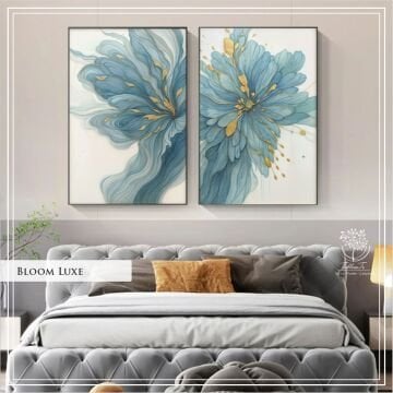 Metal Çerçeveli Camlı BloomLuxe İkili Dekoratif Tablo
