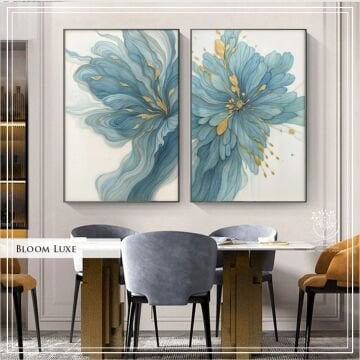 Metal Çerçeveli Camlı BloomLuxe İkili Dekoratif Tablo