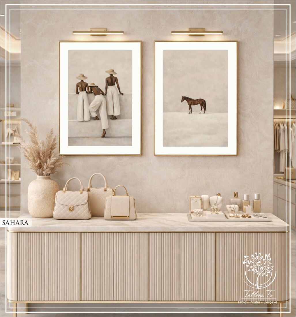 Dijital Baskılı Metal Çerçeveli Camlı İkili Dekoratif Tablo - Sahara