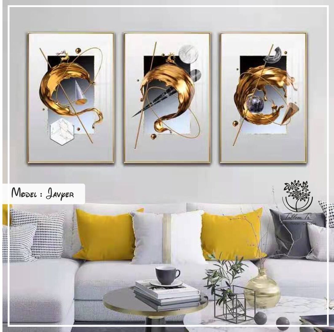 Javyer Üçlü Tablo Gold - 50x70 CM