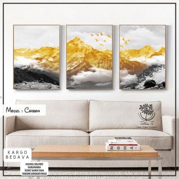 Carbon Üçlü Tablo Gümüş - 40x50 CM