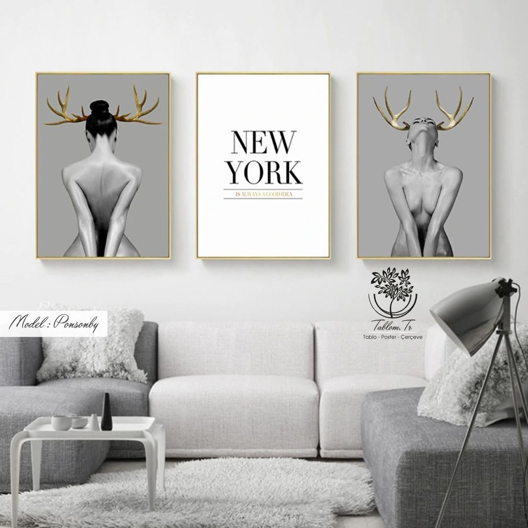 PonsonbyNF Üçlü Tablo Siyah - 70x100 CM