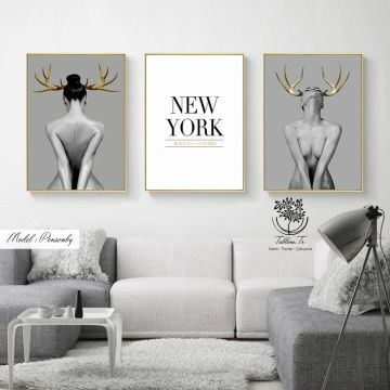 PonsonbyNF Üçlü Tablo Siyah - 70x100 CM