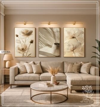 Dijital Baskılı Metal Çerçeveli Camlı Üçlü Dekoratif Tablo - Livora