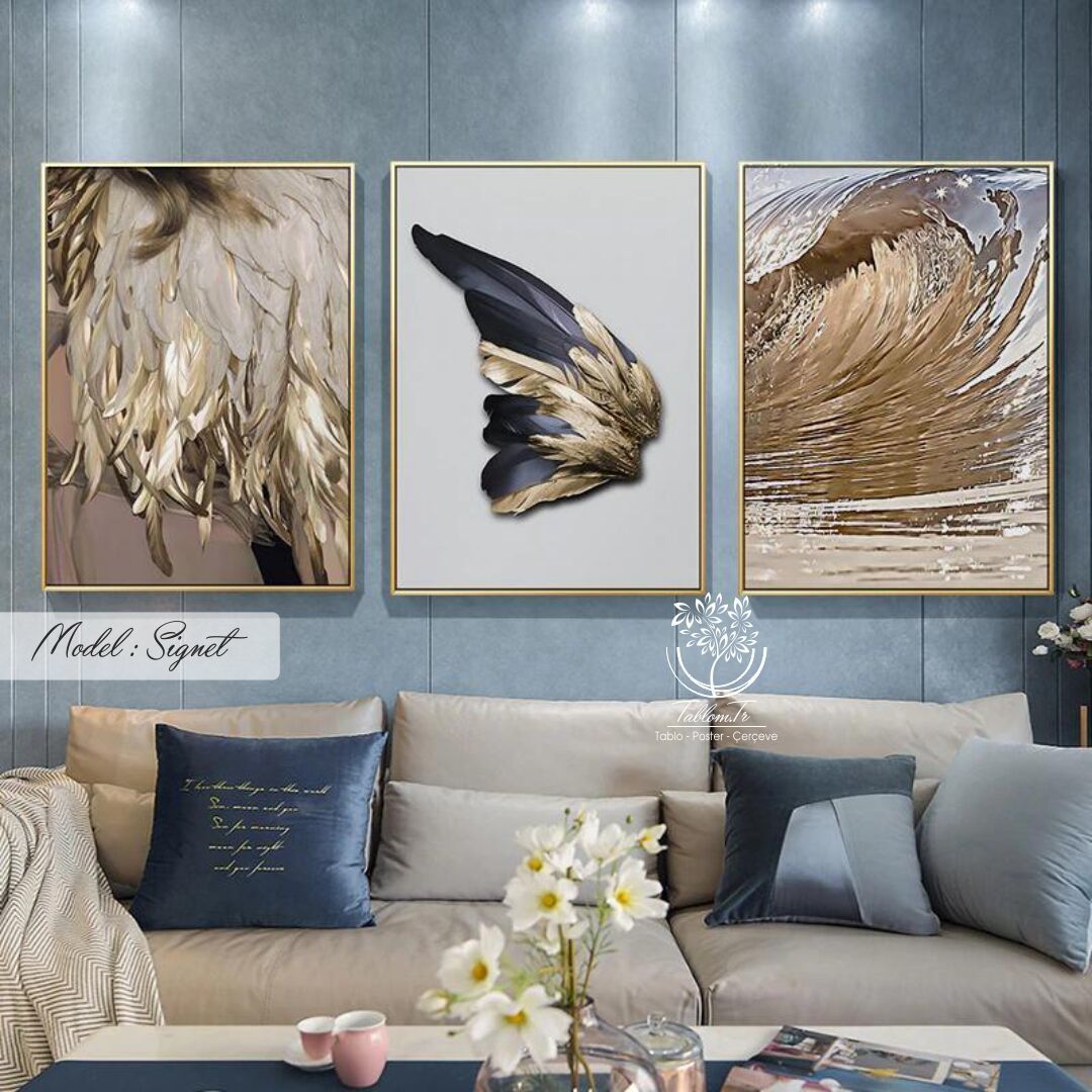 Signet Üçlü Tablo Gümüş - 70x100 CM
