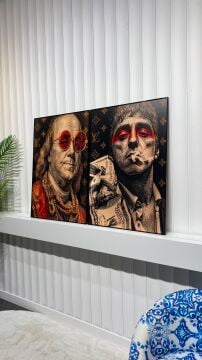 Dijital Baskılı Metal Çerçeveli Camlı İkili Dekoratif Tablo - Silent Boss