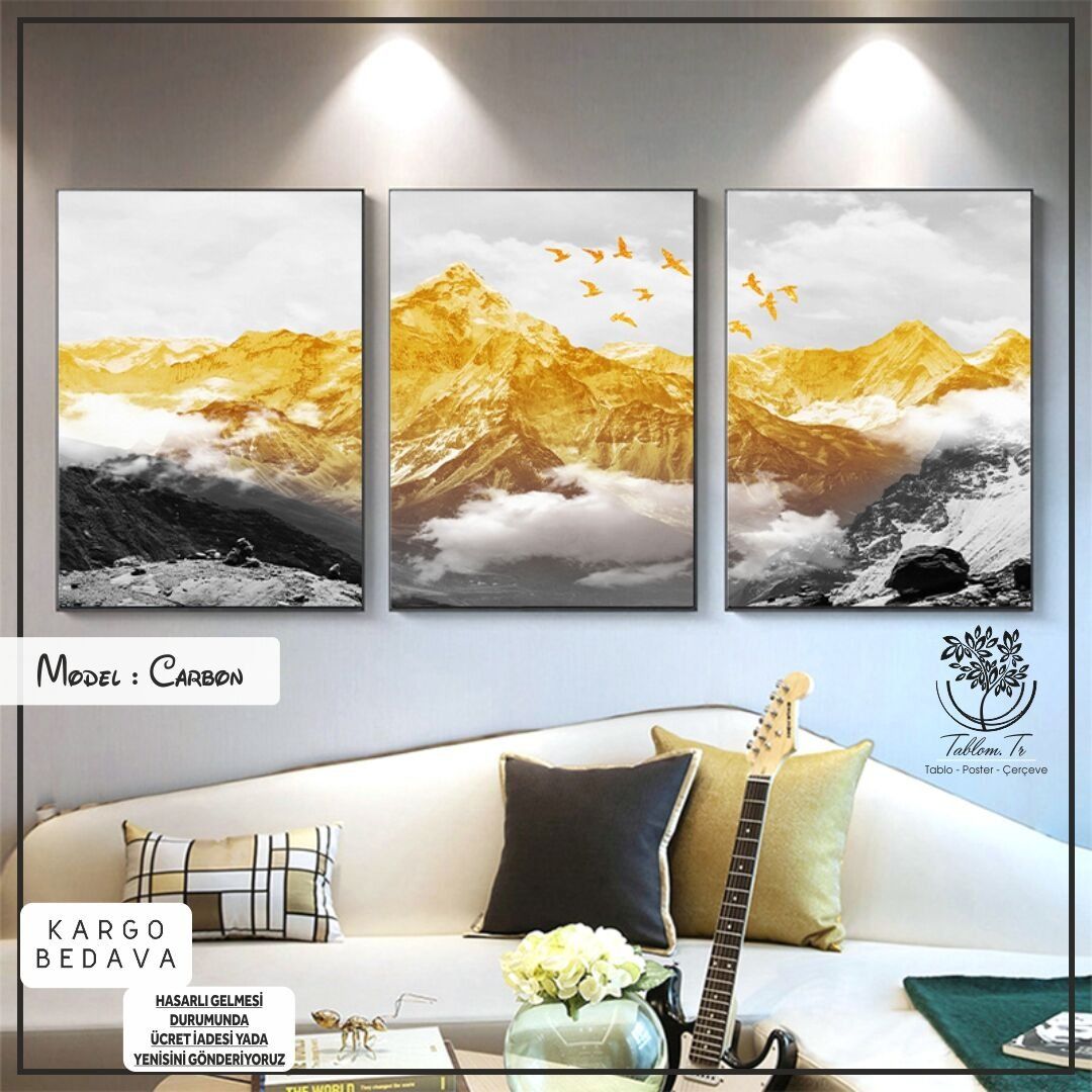 Carbon Üçlü Tablo Gümüş - 70x100 CM