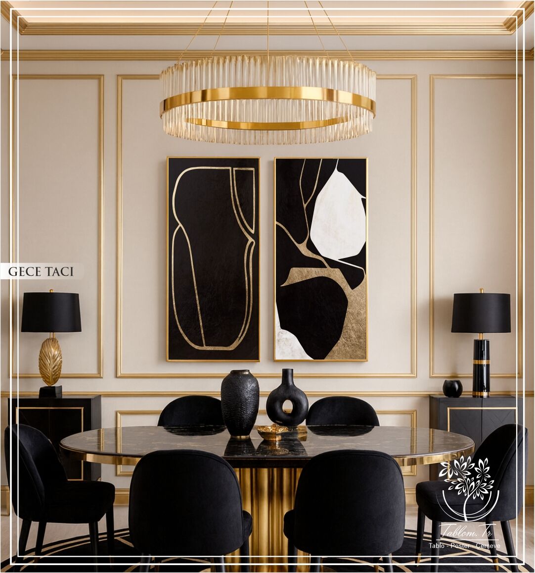 Dijital Baskılı Metal Çerçeveli Camlı İkili Dekoratif Tablo-Gece Tacı