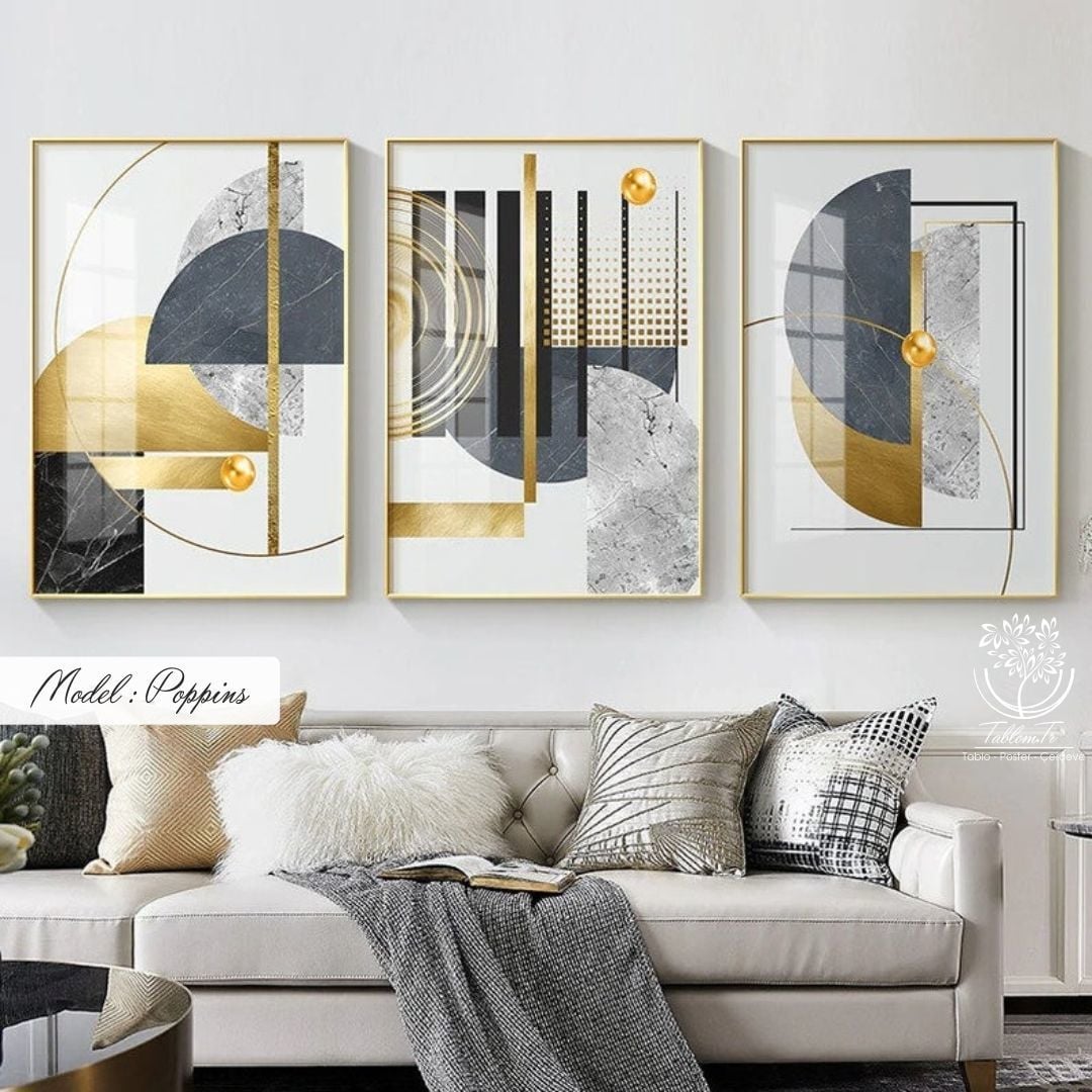 Poppins Üçlü Tablo Gold - 40x50 CM