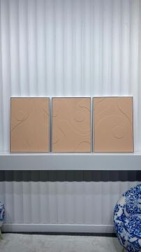 Metal Çerçeveli 3 Boyutlu Dokulu Üçlü Tablo - Modern Relief