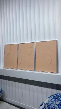 Metal Çerçeveli 3 Boyutlu Dokulu Üçlü Tablo - Modern Relief