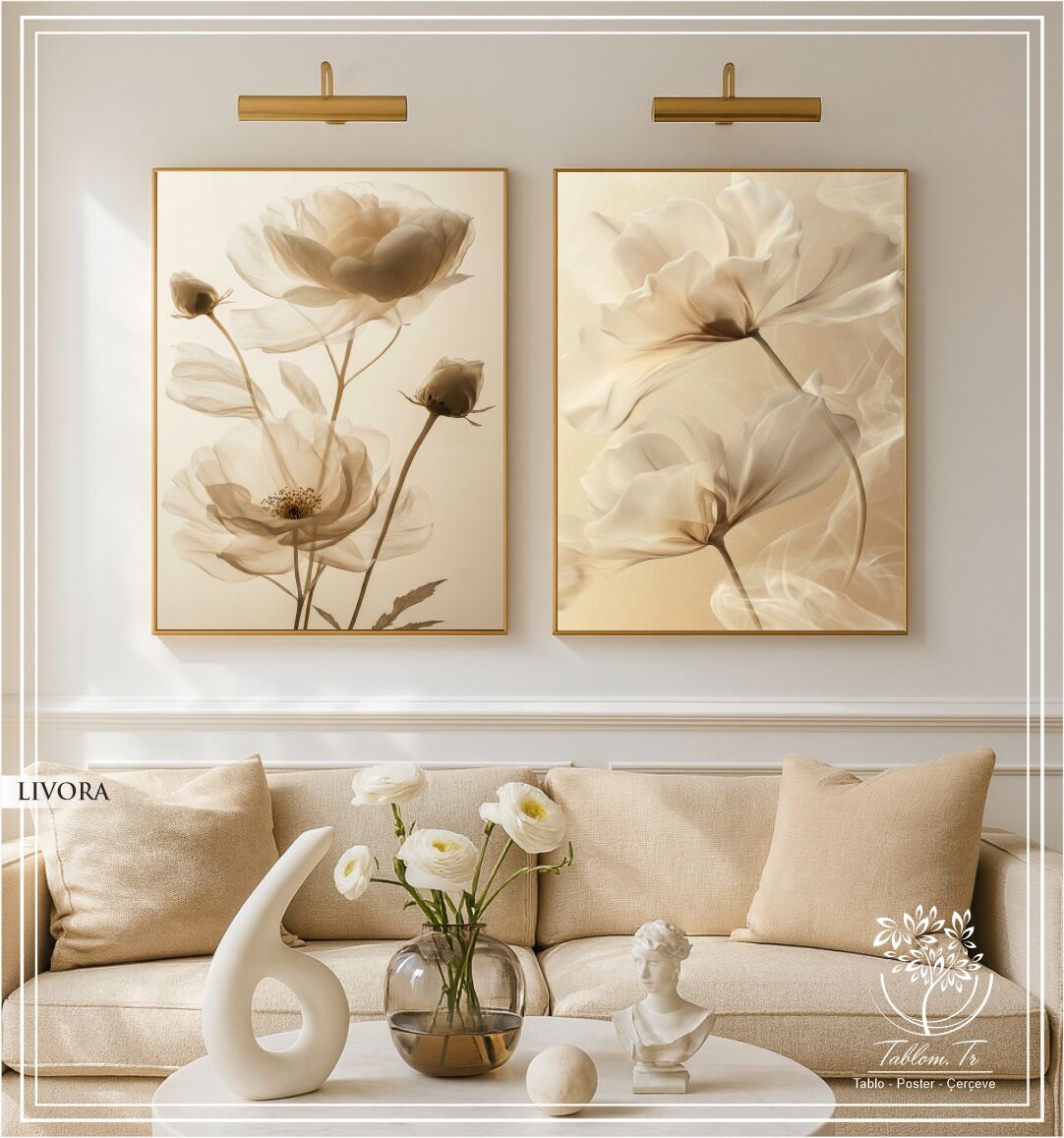 Dijital Baskılı Metal Çerçeveli Camlı İkili Dekoratif Tablo - Livora