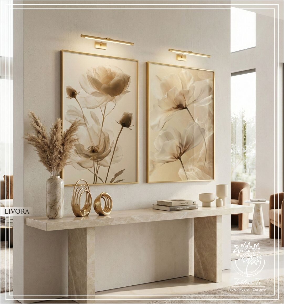 Dijital Baskılı Metal Çerçeveli Camlı İkili Dekoratif Tablo - Livora