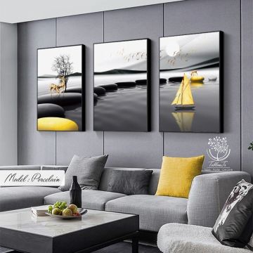 Porcelain Üçlü Tablo Gümüş - 30x40 CM