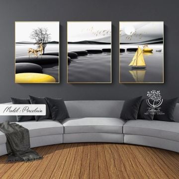 Porcelain Üçlü Tablo Siyah - 30x40 CM