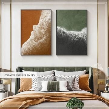 Metal Çerçeveli Camlı Coastline Serenity İkili Dekoratif Tablo