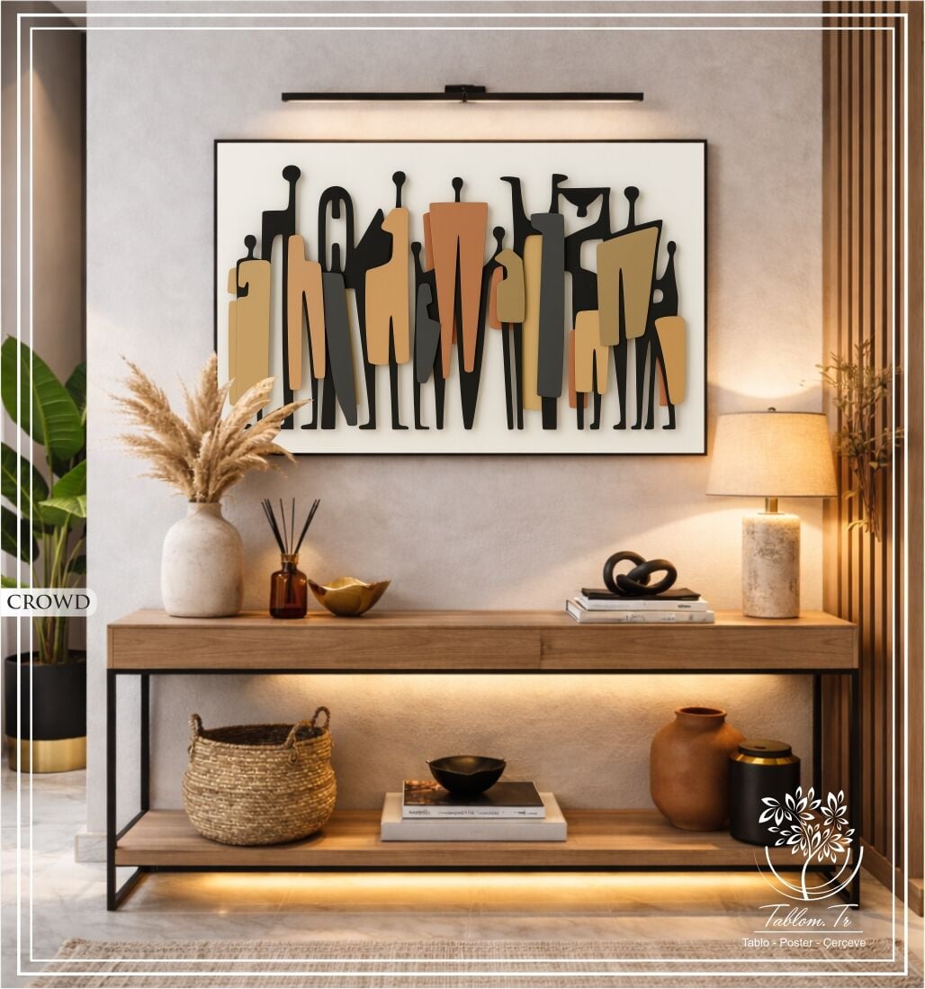 Dijital Baskılı Metal Çerçeveli Camlı Tekli Tablo - Crowd