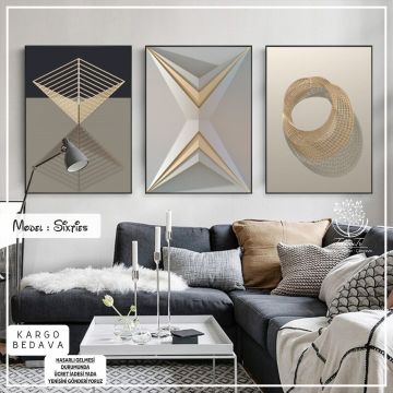Sixties Üçlü Tablo Gold - 40x50 CM