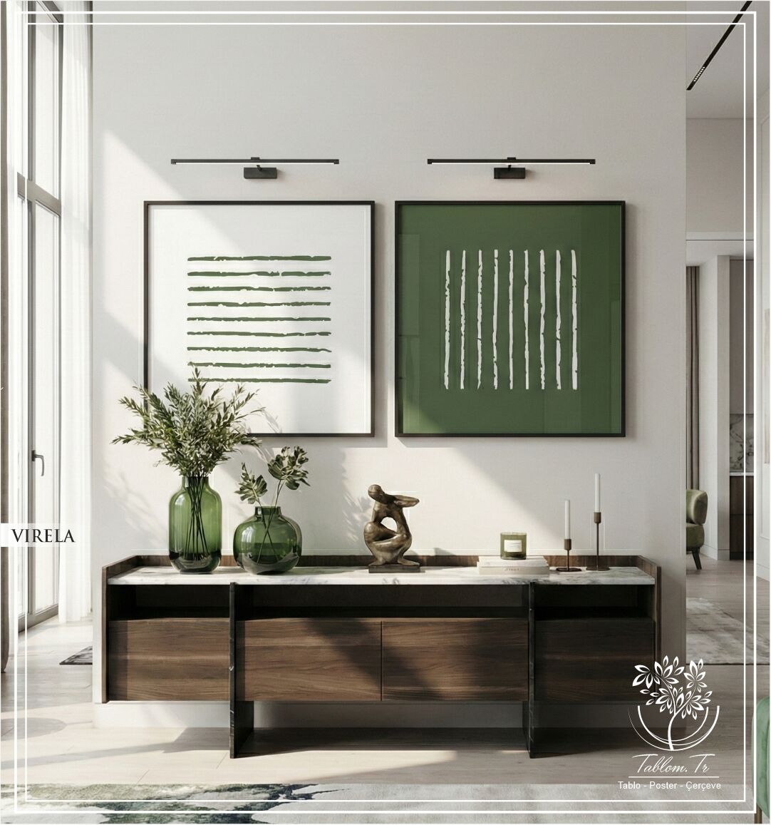 Metal Çerçeveli Gercek Camlı 2'li Tablo - Virela