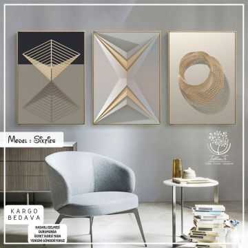 Sixties Üçlü Tablo Beyaz - 70x100 CM