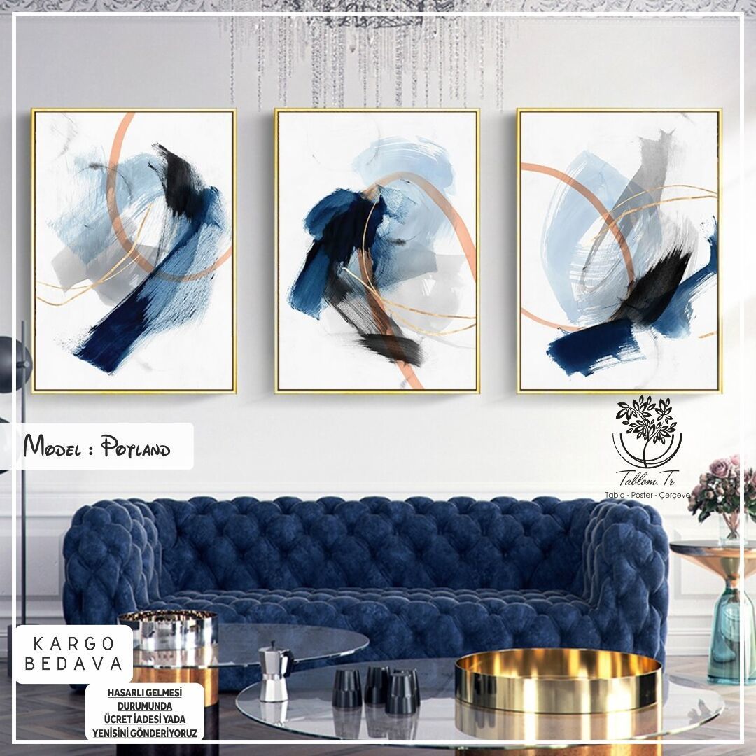 Potland Üçlü Tablo Siyah - 40x50 CM