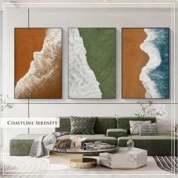 Metal Çerçeveli Camlı Coastline Serenity 3'lü Dekoratif Tablosu