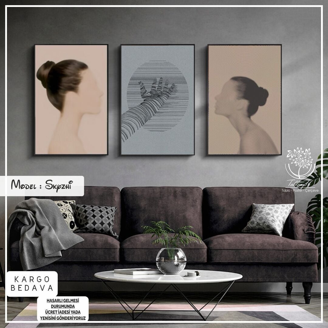 Skyzhi Üçlü Tablo Siyah - 30x40 CM