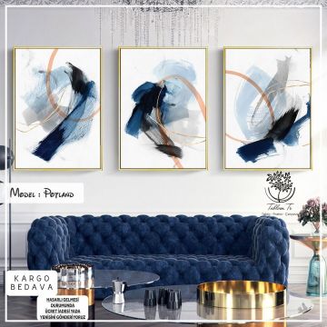 Potland Üçlü Tablo Gold - 70x100 CM