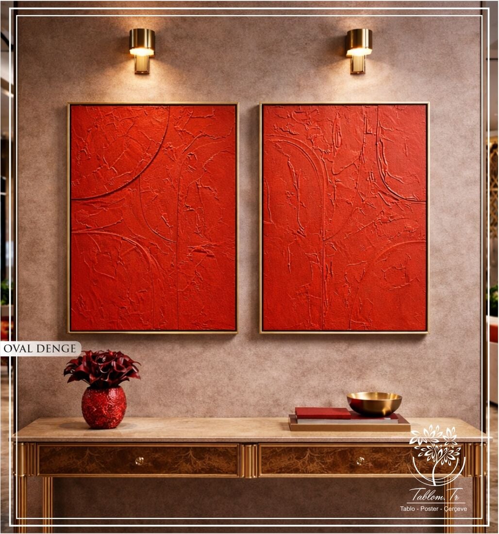 Metal Çerçeveli 3 Boyutlu Dokulu İkili Tablo - Oval Denge