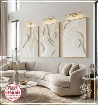 Dijital Baskılı Metal Çerçeveli Camlı Üçlü Dekoratif Tablo - Mordena