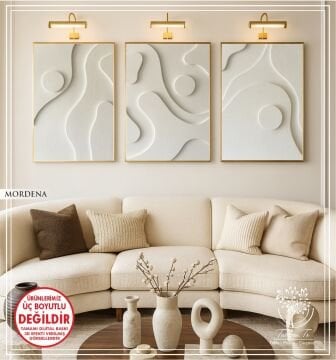Dijital Baskılı Metal Çerçeveli Camlı Üçlü Dekoratif Tablo - Mordena