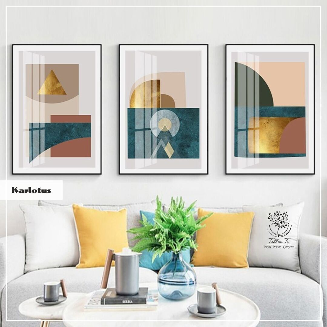 Karlotus Üçlü Tablo Gold - 40x50 CM