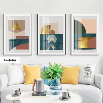 Karlotus Üçlü Tablo Gold - 40x50 CM