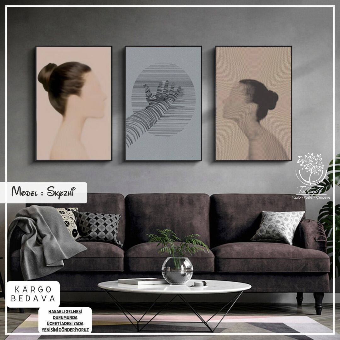 Skyzhi Üçlü Tablo Gümüş - 50x70 CM