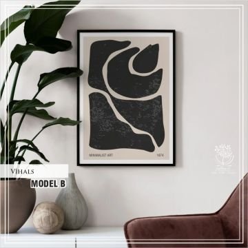 Metal Çerçeveli Camlı Vihals Tekli Dekoratif Tablo Siyah - 21x30 CM - Model B