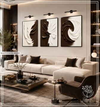Dijital Baskılı Metal Çerçeveli Camlı Üçlü Dekoratif Tablo - Kahvenin Akışı