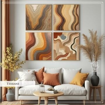 Metal Çerçeveli Camlı 4'lü Dekoratif Tablo Seti - Terrane