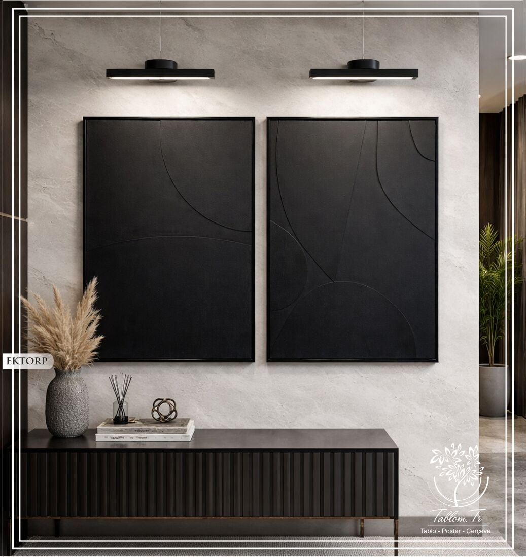 Metal Çerçeveli 3 Boyutlu Dokulu İkili Tablo - Ektorp