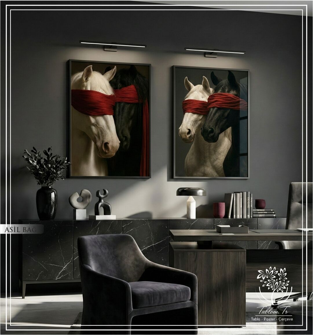 Dijital Baskılı Metal Çerçeveli Camlı İkili Dekoratif Tablo - Asil Bağ