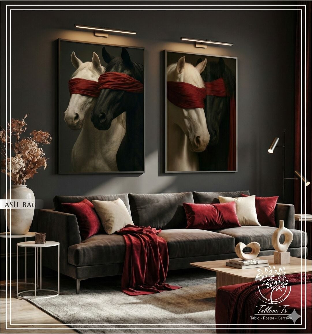 Dijital Baskılı Metal Çerçeveli Camlı İkili Dekoratif Tablo - Asil Bağ