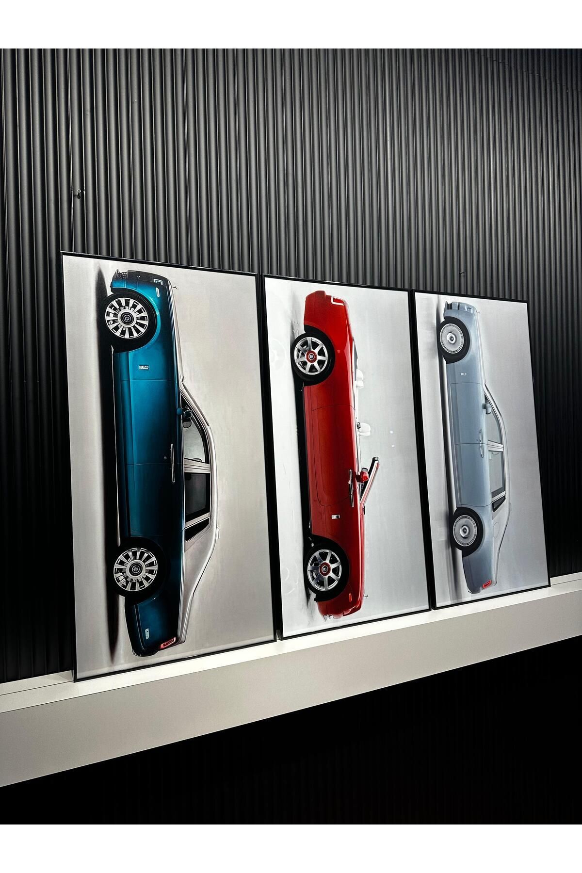 Dijital Baskılı Metal Çerçeveli Gerçek Camlı 3'lü Tablo - Efsane Garaj