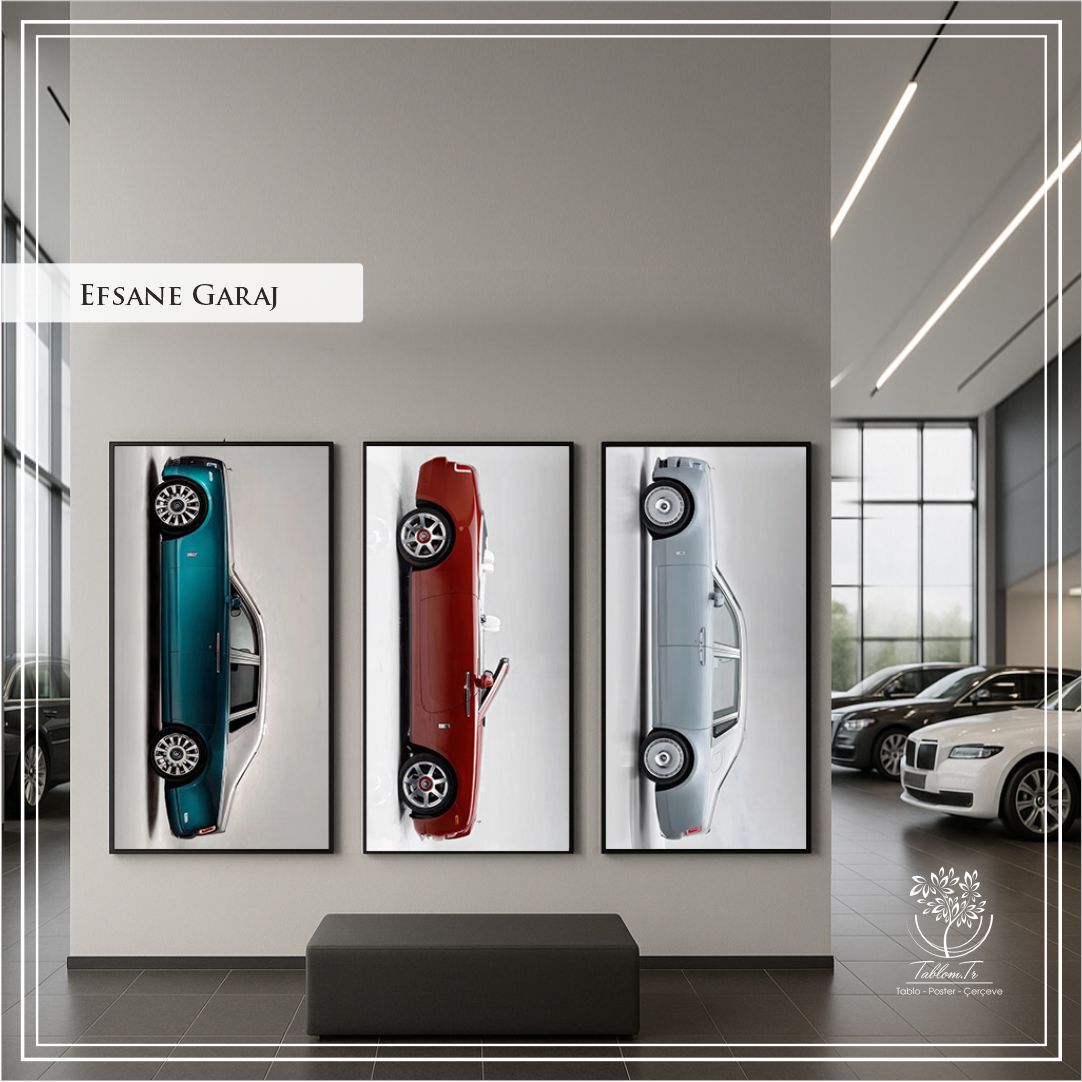 Dijital Baskılı Metal Çerçeveli Gerçek Camlı 3'lü Tablo - Efsane Garaj