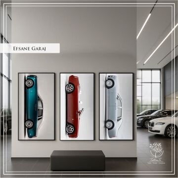 Dijital Baskılı Metal Çerçeveli Gerçek Camlı 3'lü Tablo - Efsane Garaj