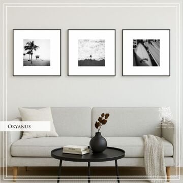 Metal Çerçeveli Gercek Camlı 3'lü Tablo - Okyanus